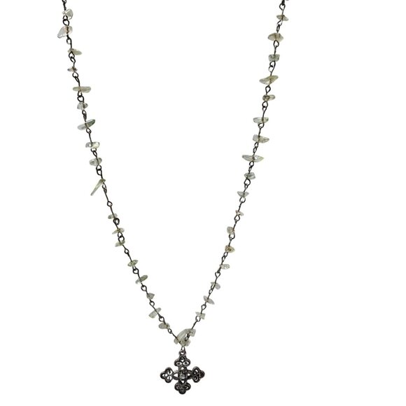 Vintage Green Gemstone Filigree Cross Necklace Religious Spiritual Jewelry - Picture 1 of 7